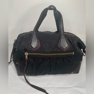 MZ Wallace Black Tote with Orange Leather Logo Patch